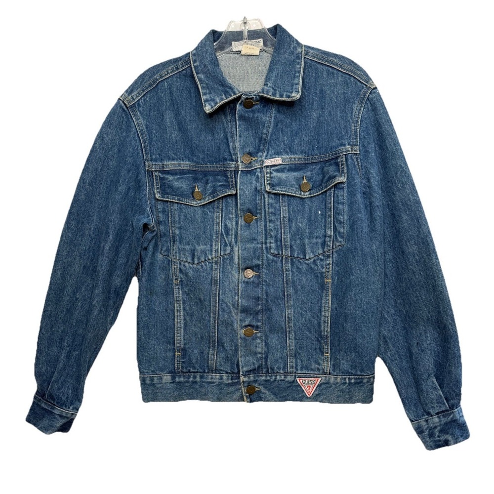 Vintage Guess Georges Marciano Blue Denim Jean Trucker Jacket Button‎ vtg USA S